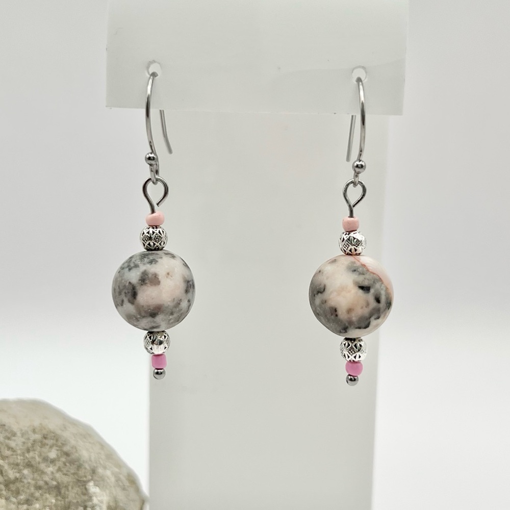 MATTE PINK ZEBRA STONE EARRINGS